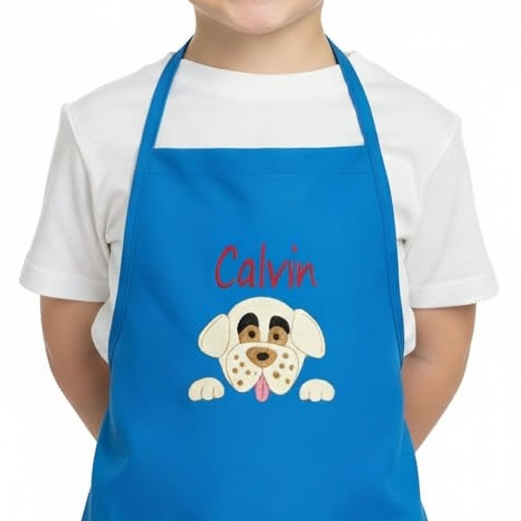 Personalized Kids Apron with Embroidered Name - Dog Design | Ages 3-11 & Adult