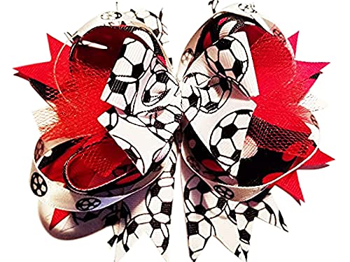Soccer Hair Bow 5" - Girls Sports Hair Accessories Team Spirit Bow Elastic Ponytail Holder for Soccer Players & Fans