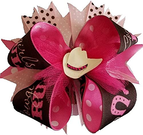 Cowgirl Hair Bow for Girls - 5 Inch Western Style Hair Clip Accessory for Kids