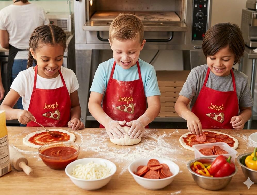 Personalized Kids Apron with Embroidered Name - Pizza Design | Ages 3-11 & Adult