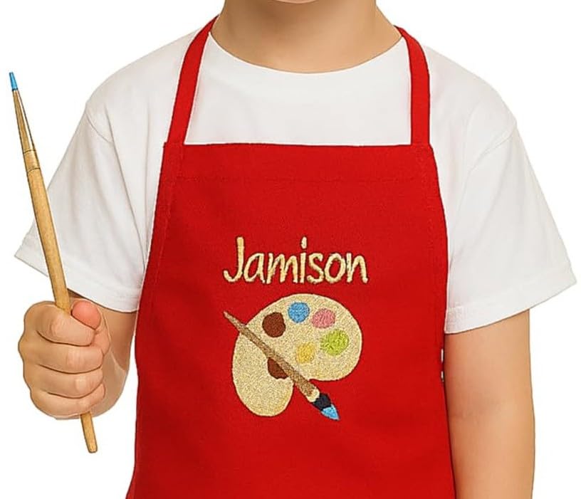 Personalized Kids Apron with Embroidered Name - Artist Design | Ages 3-11 & Adult
