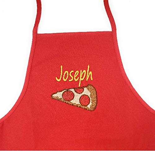 Personalized Kids Apron with Embroidered Name - Pizza Design | Ages 3-11 & Adult