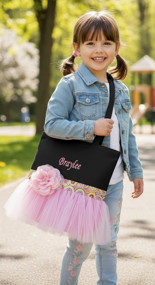 Custom Dance Bag with Embroidered Name and Tutu Skirt Accent