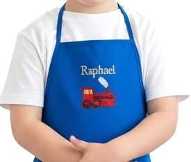Personalized Kids Apron with Embroidered Name - Train Design | Ages 3-11 & Adult