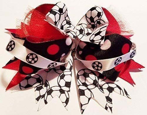 Soccer Hair Bow 5" - Girls Sports Hair Accessories Team Spirit Bow Elastic Ponytail Holder for Soccer Players & Fans