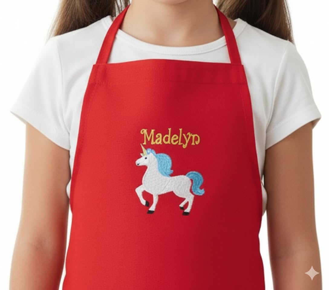 Personalized Kids Apron with Embroidered Name - Unicorn Design | Ages 3-11 & Adult